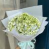 Bó hoa cẩm tú cầu xanh lá gói giấy trắng nơ xanh mint
