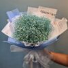 Bó hoa baby nhuộm xanh gói giấy xanh trắng nơ voan